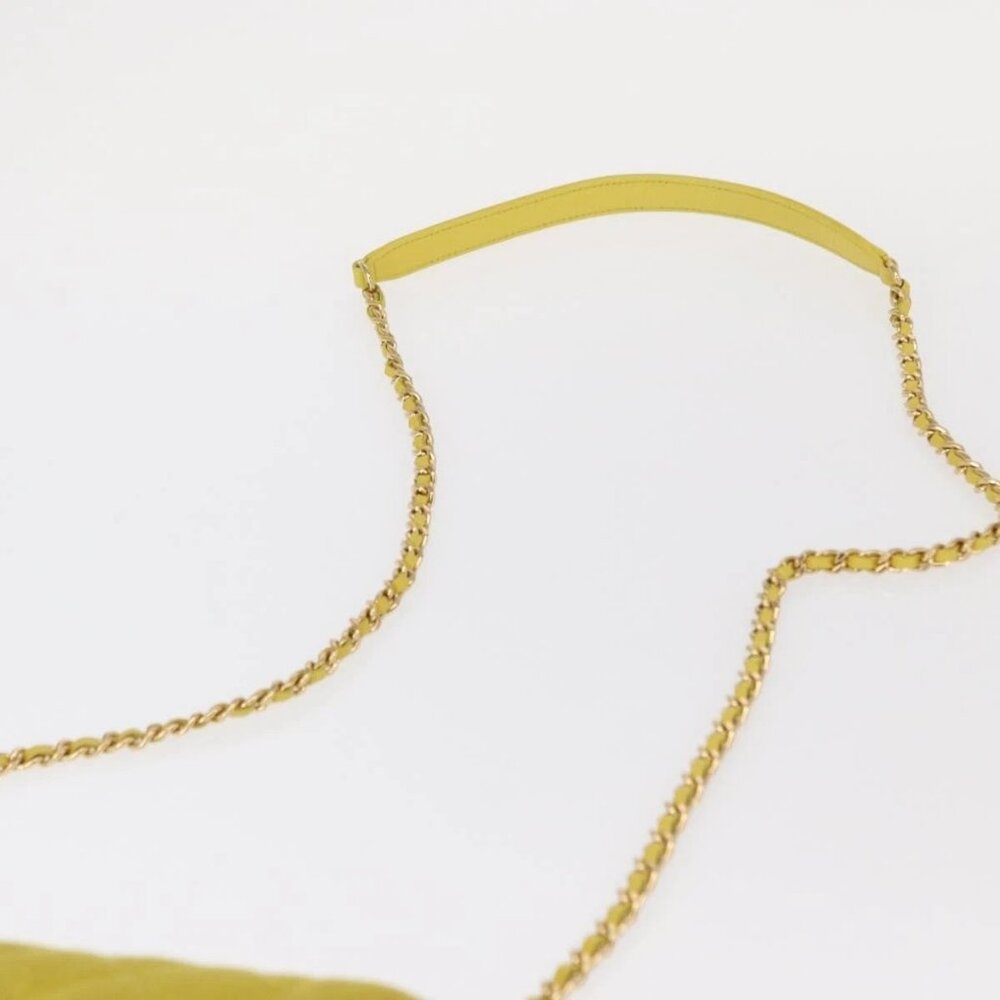 CHANEL Matelasse Chain Shoulder Bag Cotton Yellow Gold CC Auth 156510V - Picture 9 of 16